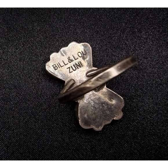 Vintage Zuni Bill & Lou Native American Sterling Silver & Turquoise Cluster Ring - Picture 4 of 5